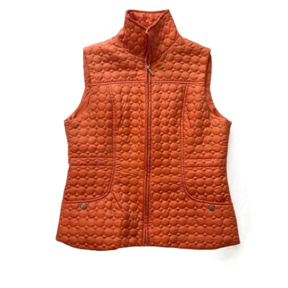 New Directions Women’s Orange Quilted Vest Size M Full Zip Snap Pockets Fall